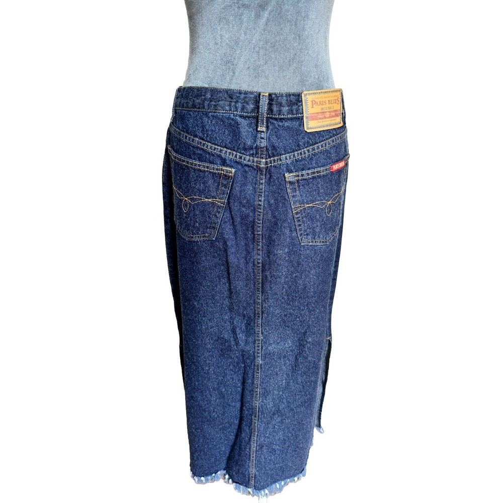 Vtg Y2K Denim Jean Fringe Skirt 11 Dark Wash Cowgirl Western Country Boho USA - Picture 3 of 16